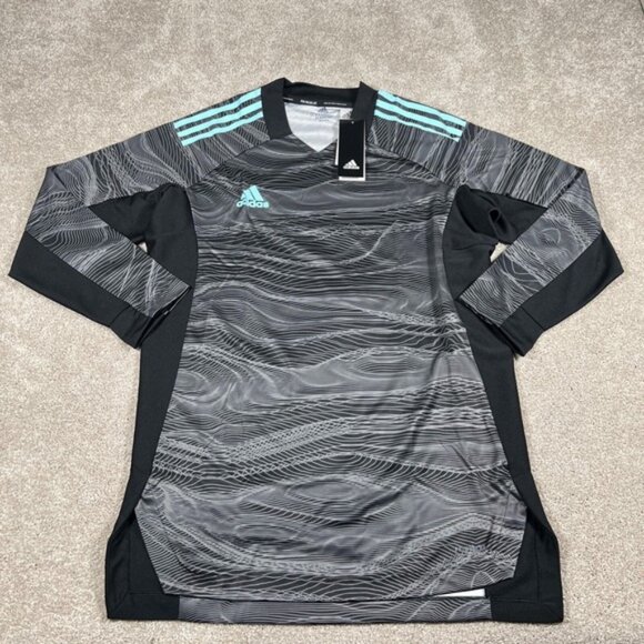 Adidas Mens M Gray Black Three Striped Soccer Quick Dry Performance Shirt NWT - Picture 1 of 5